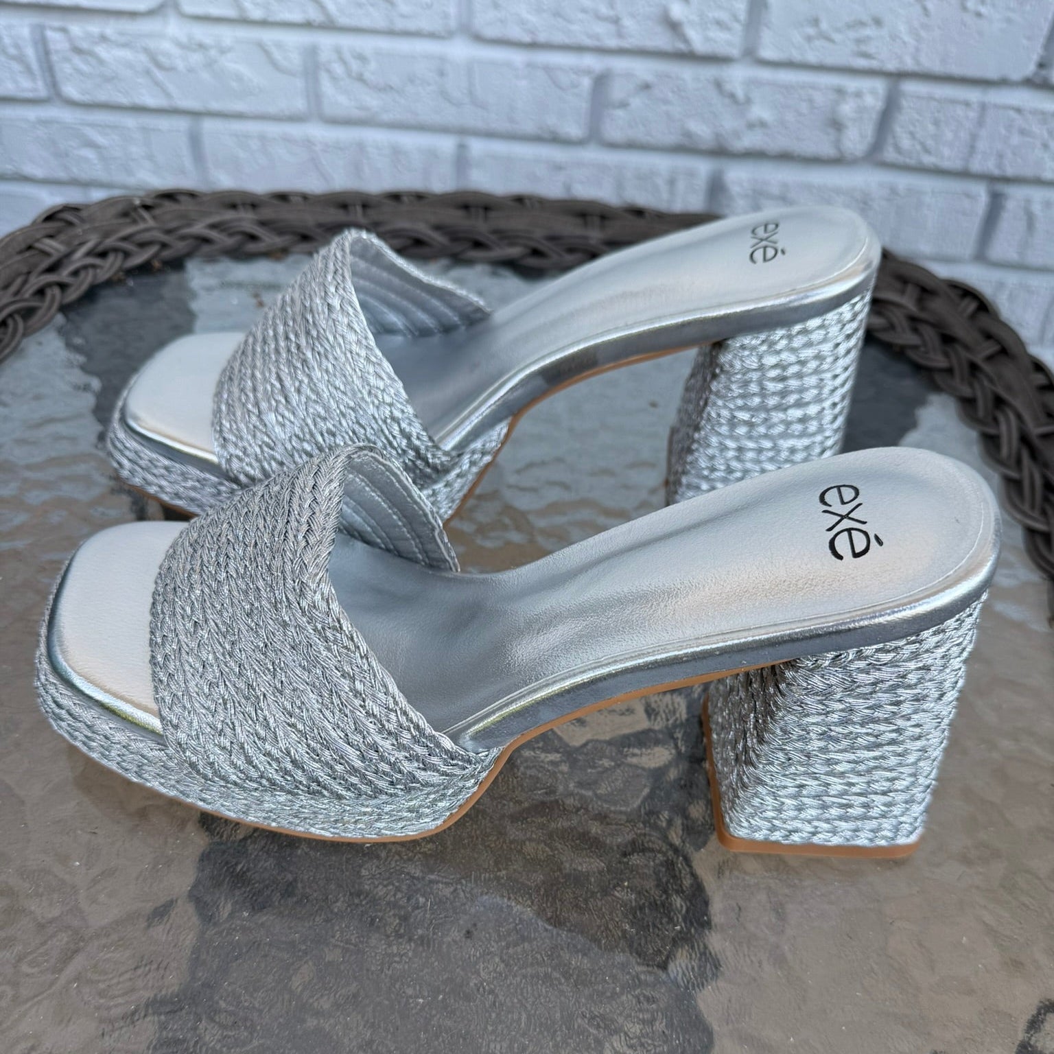 Exe Metallic Silver Braided Platform Shoes Size 39