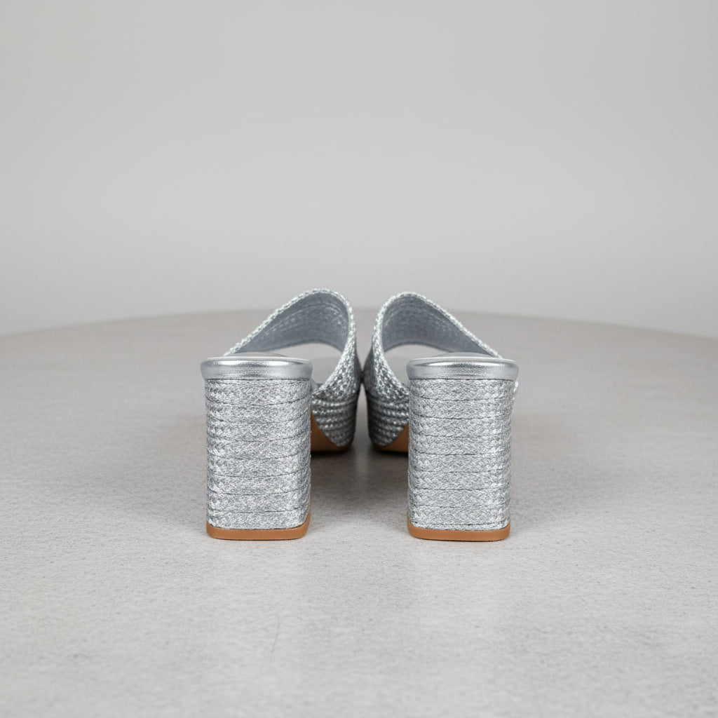 Exe Metallic Silver Braided Platform Shoes Size 39