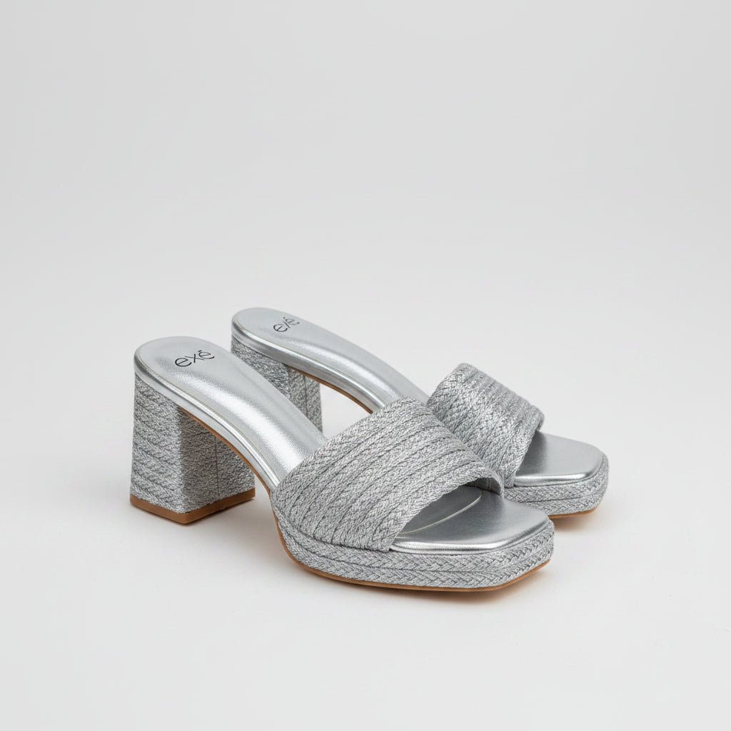 Exe Metallic Silver Braided Platform Shoes Size 39