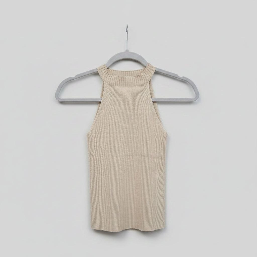 Kontatto Beige Ribbed Sleeveless Knit Top Size Small