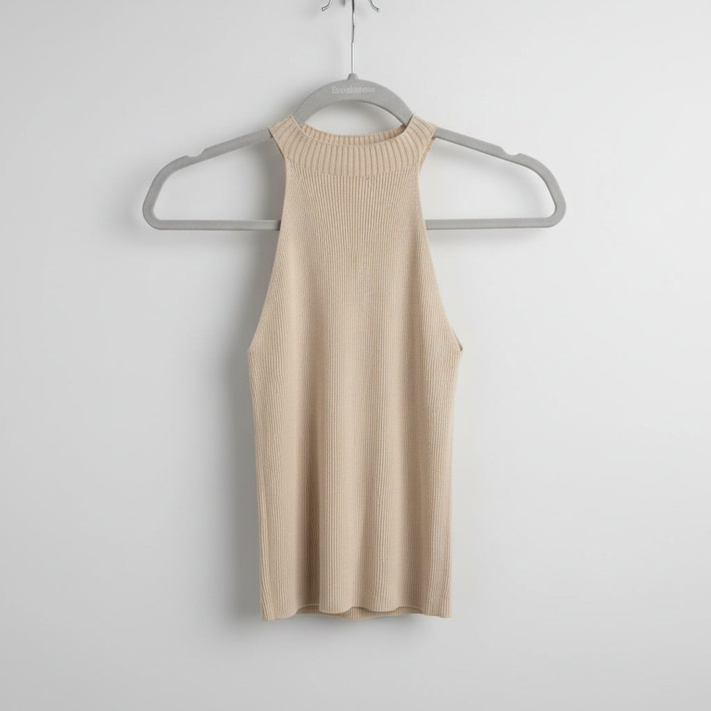 Kontatto Beige Ribbed Sleeveless Knit Top Size Small