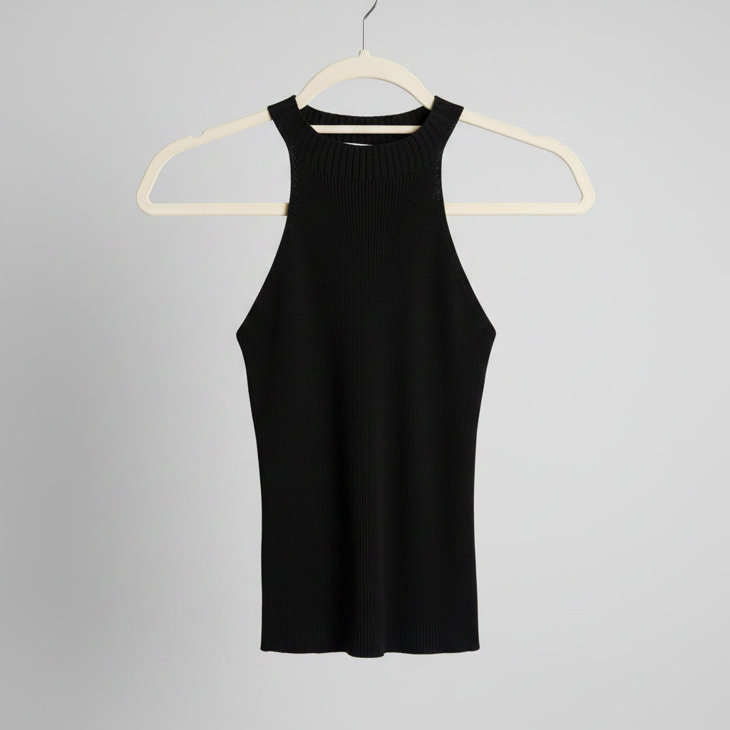 Kontatto Black Ribbed Sleeveless Knit Top Size Small