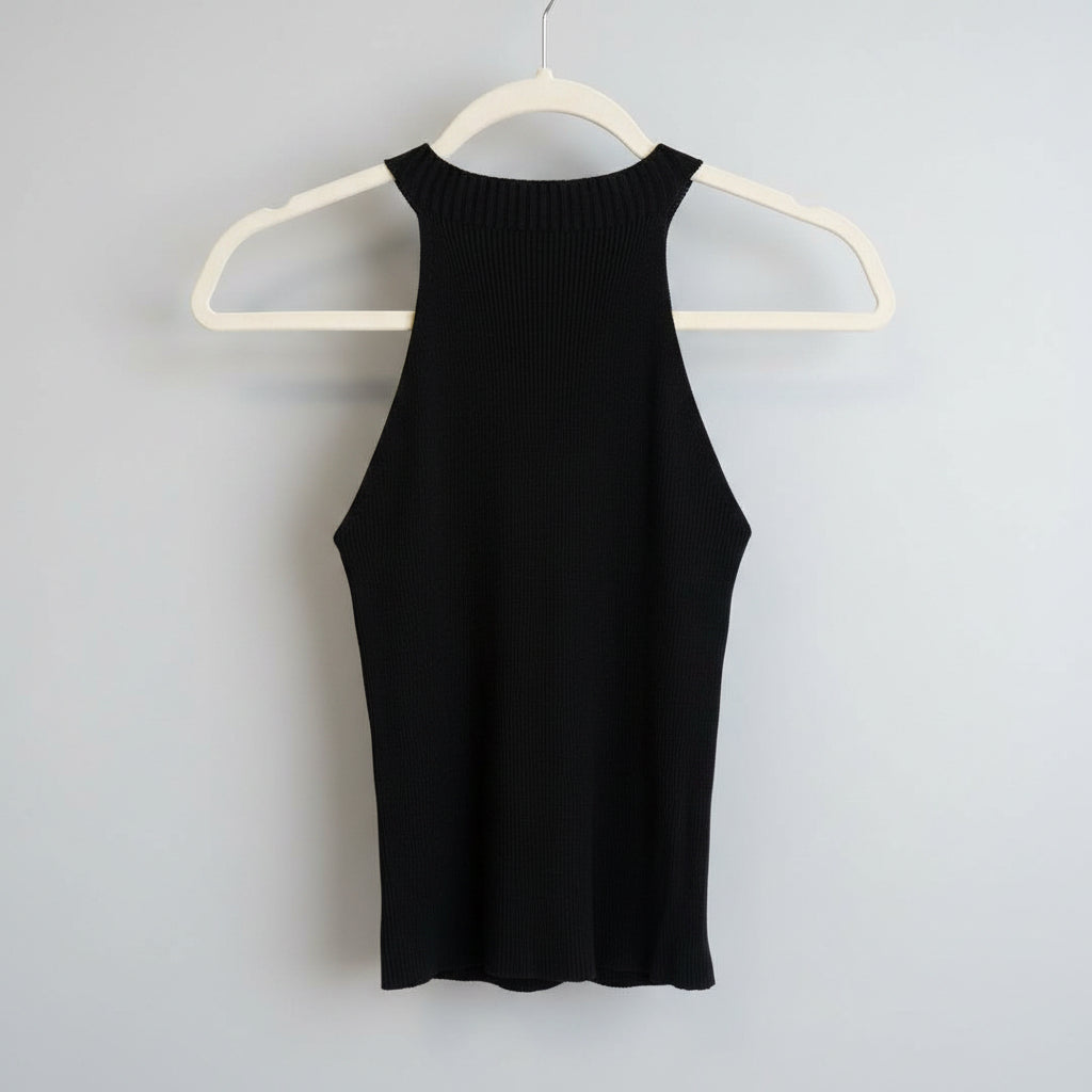 Kontatto Black Ribbed Sleeveless Knit Top Size Small