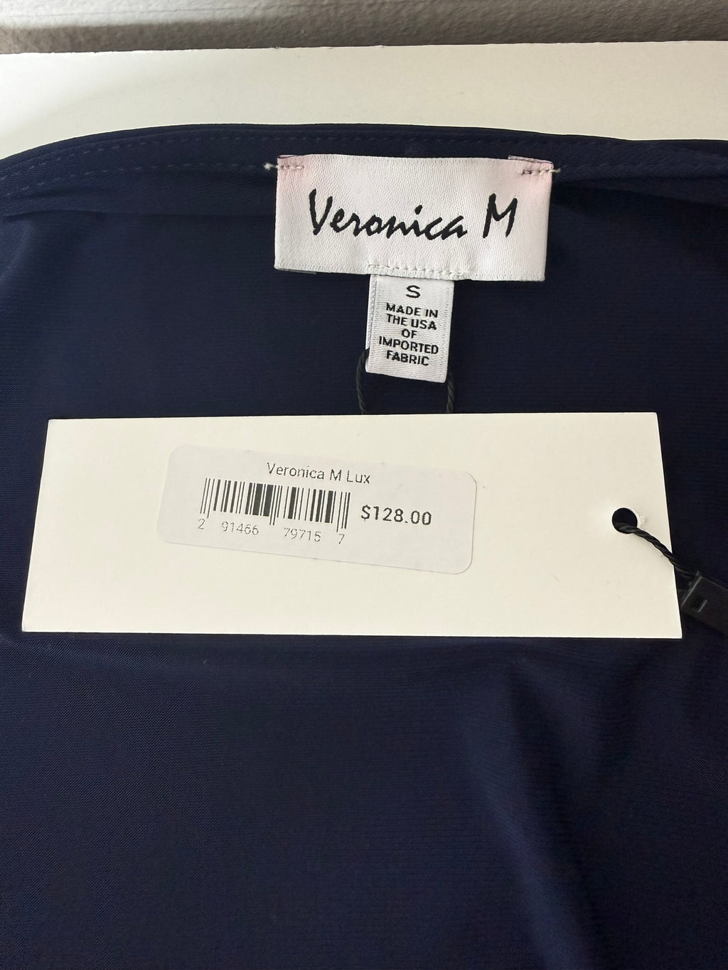 Veronica M Navy Shirred Sleeve Wrap Romper Size Small