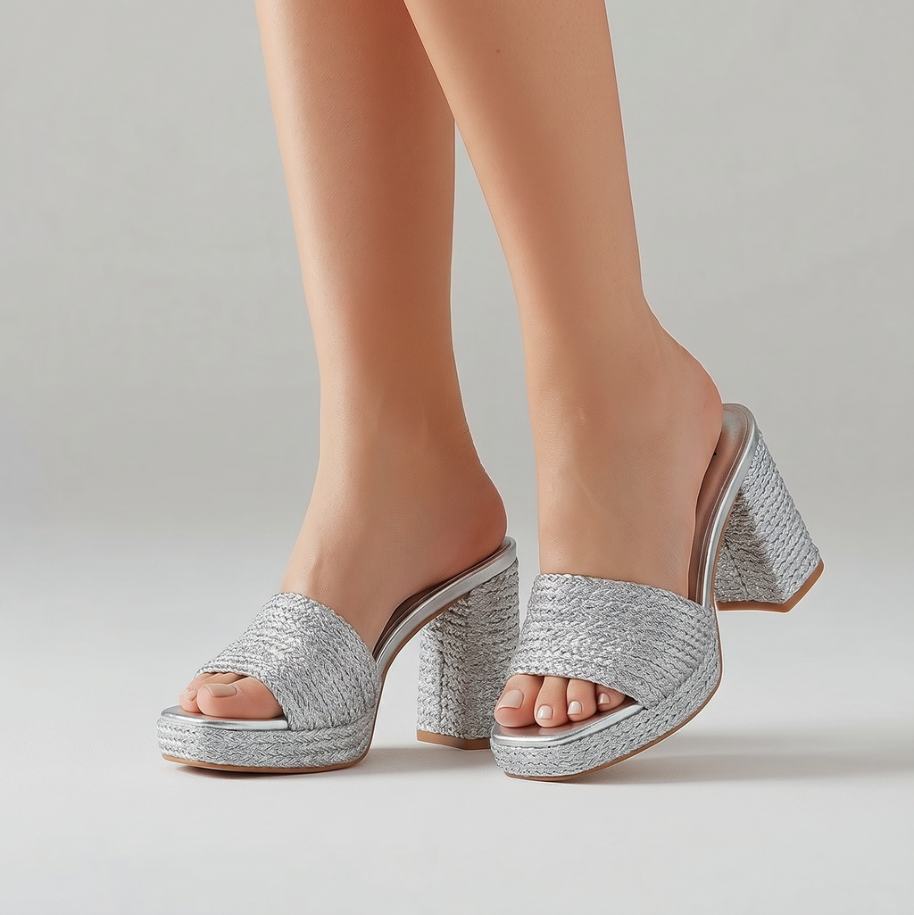 Exe Metallic Silver Braided Platform Shoes Size 39