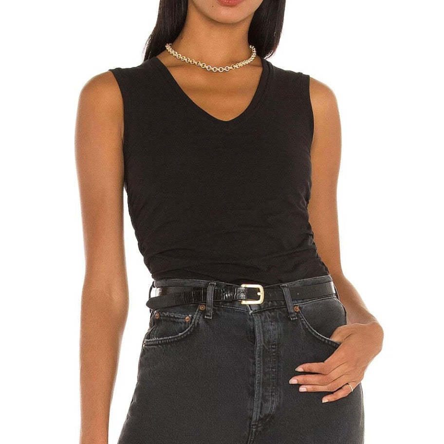 ATM Anthony Thomas Melillo Black Ruched Sleeveless V-Neck Size Small