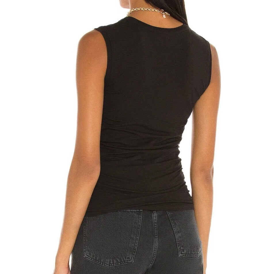 ATM Anthony Thomas Melillo Black Ruched Sleeveless V-Neck Size Small