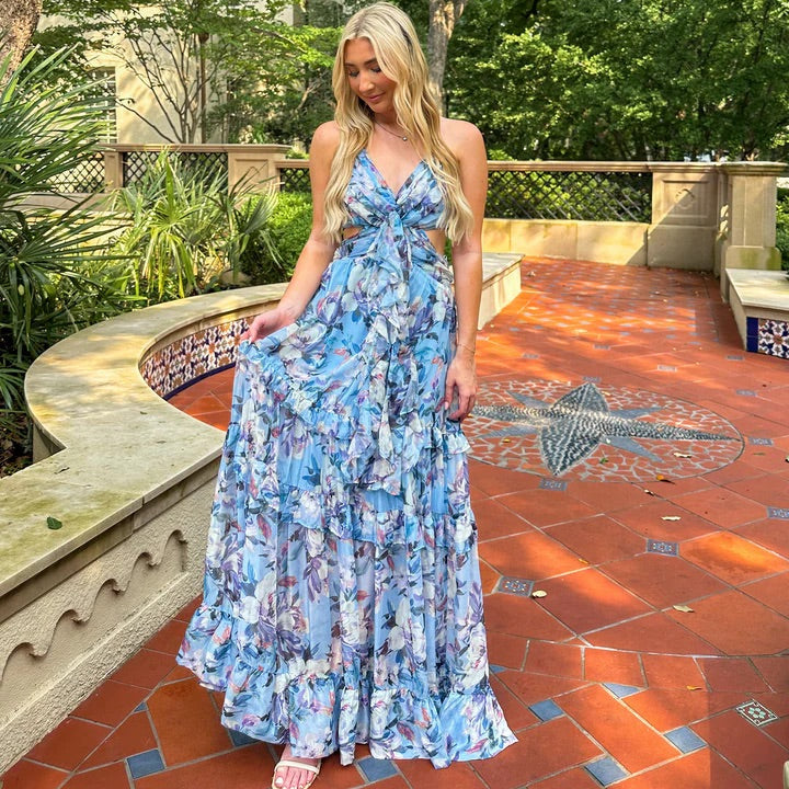 ASTR The Label Kitsune Floral Cutout Maxi Dress Size Small