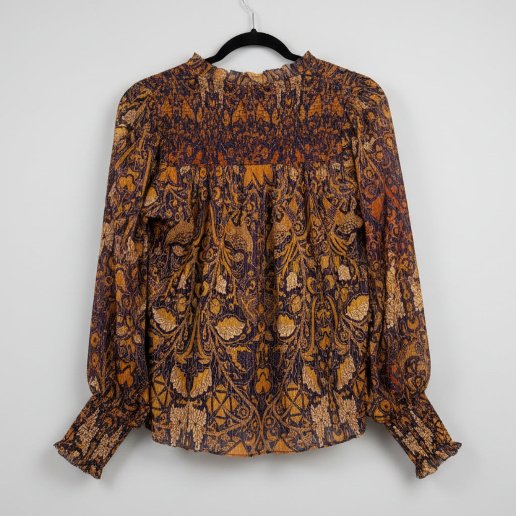 Ulla Johnson Printed Metallic Blouse Size L (12) | NWT Designer Statement Top