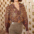Ulla Johnson Printed Metallic Blouse Size L (12) | NWT Designer Statement Top