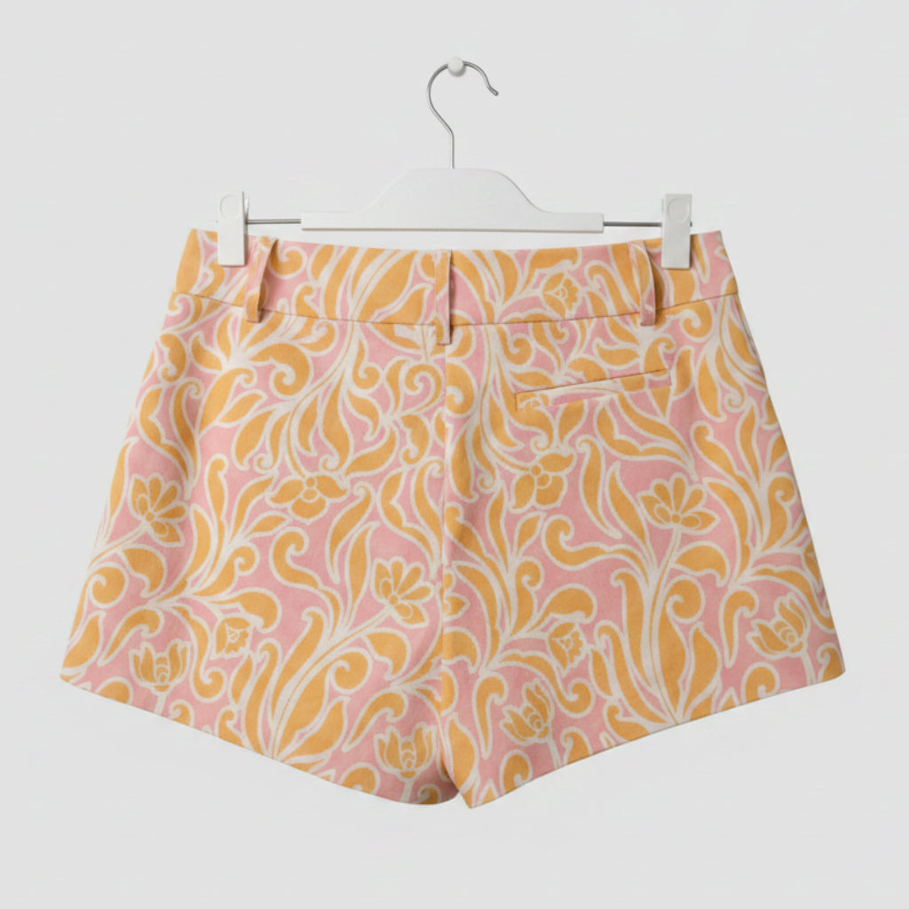 Drew Pink & Yellow Floral Shorts Size 10 NWT | High-Waisted Printed Shorts