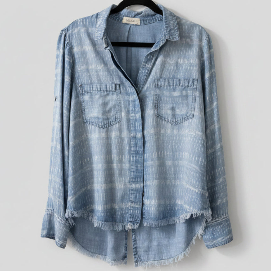 Bella Dahl Striped Tencel Button-Down Shirt Size M | Lightweight Casual Blouse
