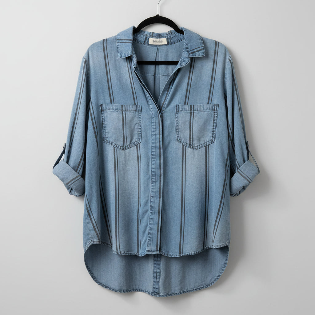 Bella Dahl Striped Tencel Button-Down Shirt Size M | Lightweight Casual Blouse
