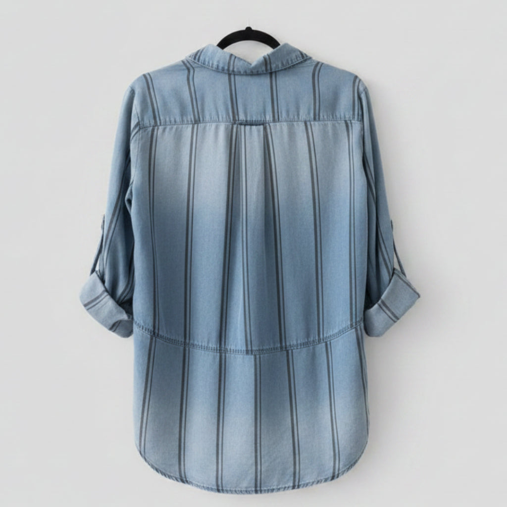 Bella Dahl Striped Tencel Button-Down Shirt Size M | Lightweight Casual Blouse