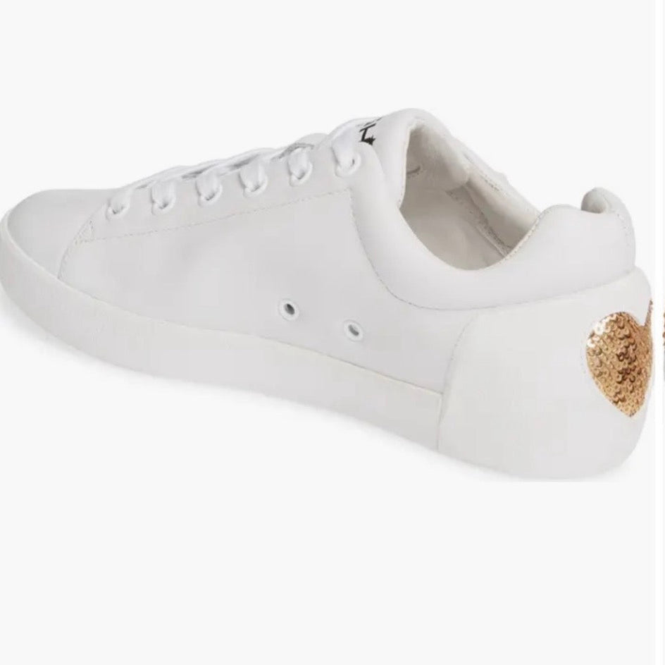 Ash Nikita Sequin Heart White Leather Sneakers Size 37