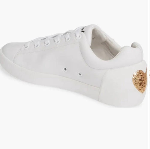 Ash Nikita Sequin Heart White Leather Sneakers – Gold, Size 37