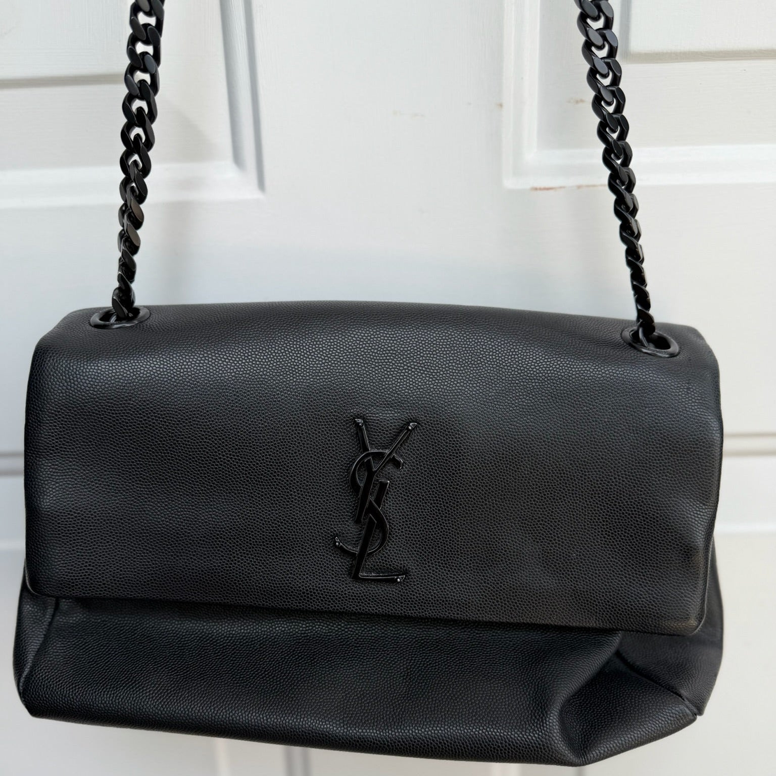 Saint Laurent Black Leather Monogram Shoulder Bag
