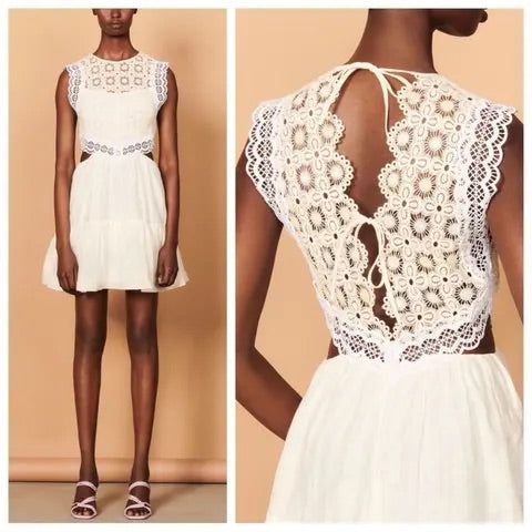 Sandro White Lace Cut-Out Dress Size Small (38)