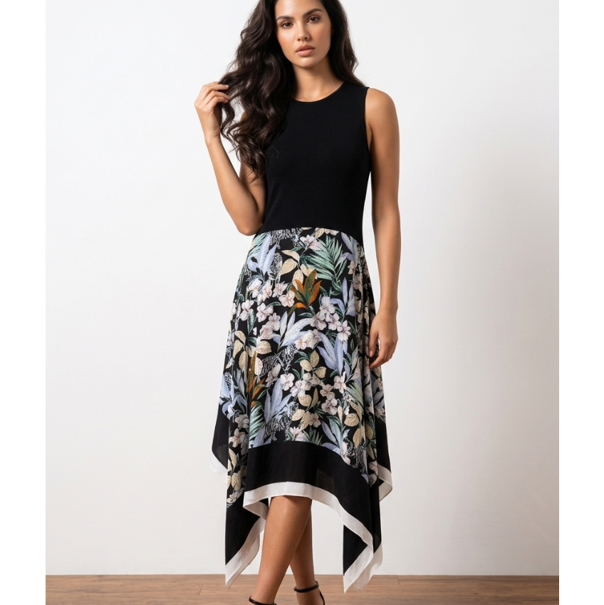 Maje Floral Print Handkerchief Hem Dress Size 38 (M)