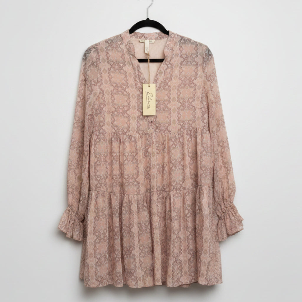 Elan Printed Tiered Shift Dress Size S