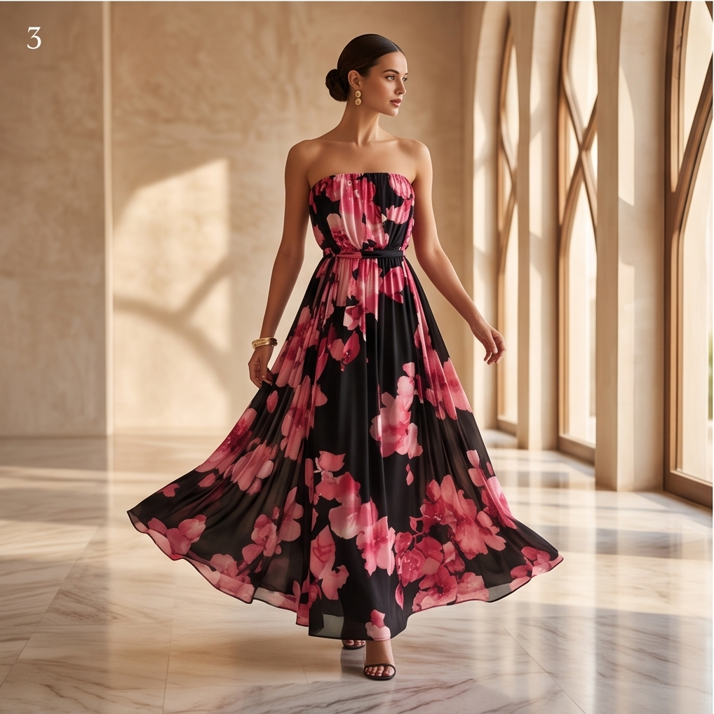 Ariella Floral Print Strapless Maxi Dress Size S