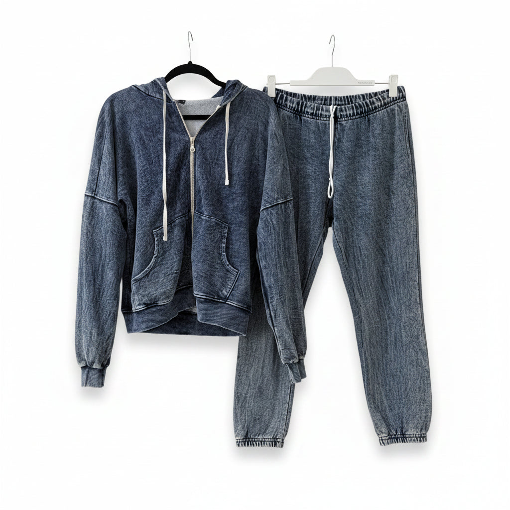 Michael Lauren Acid Wash Zip Hoodie & Jogger Set Size M