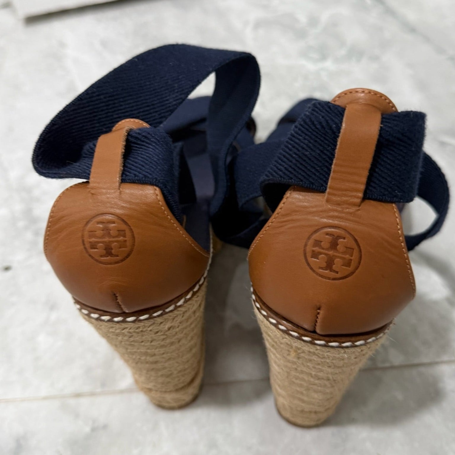 Tory Burch Navy Elastic Espadrille Wedge Size 9.5