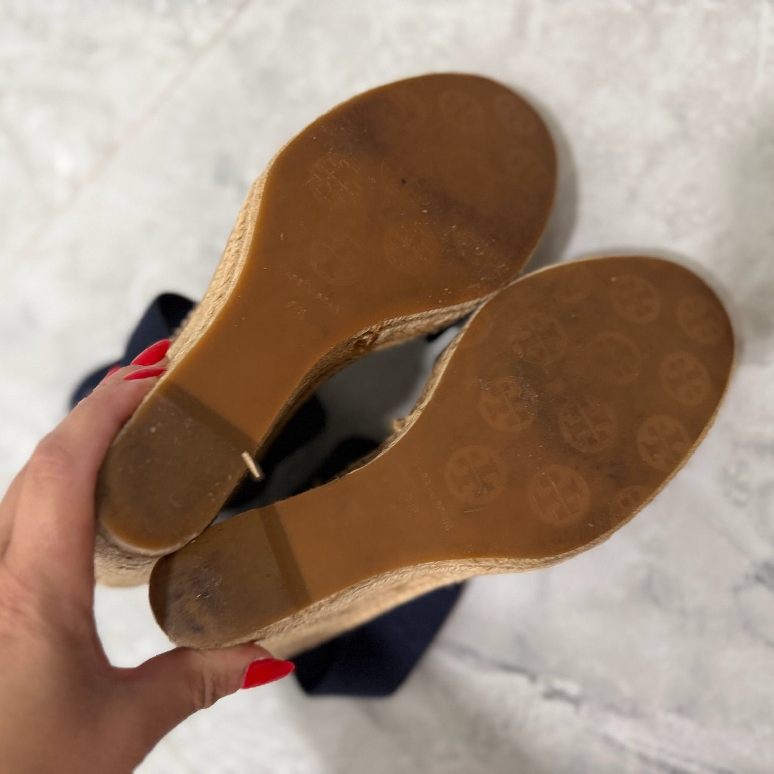 Tory Burch Navy Elastic Espadrille Wedge Size 9.5