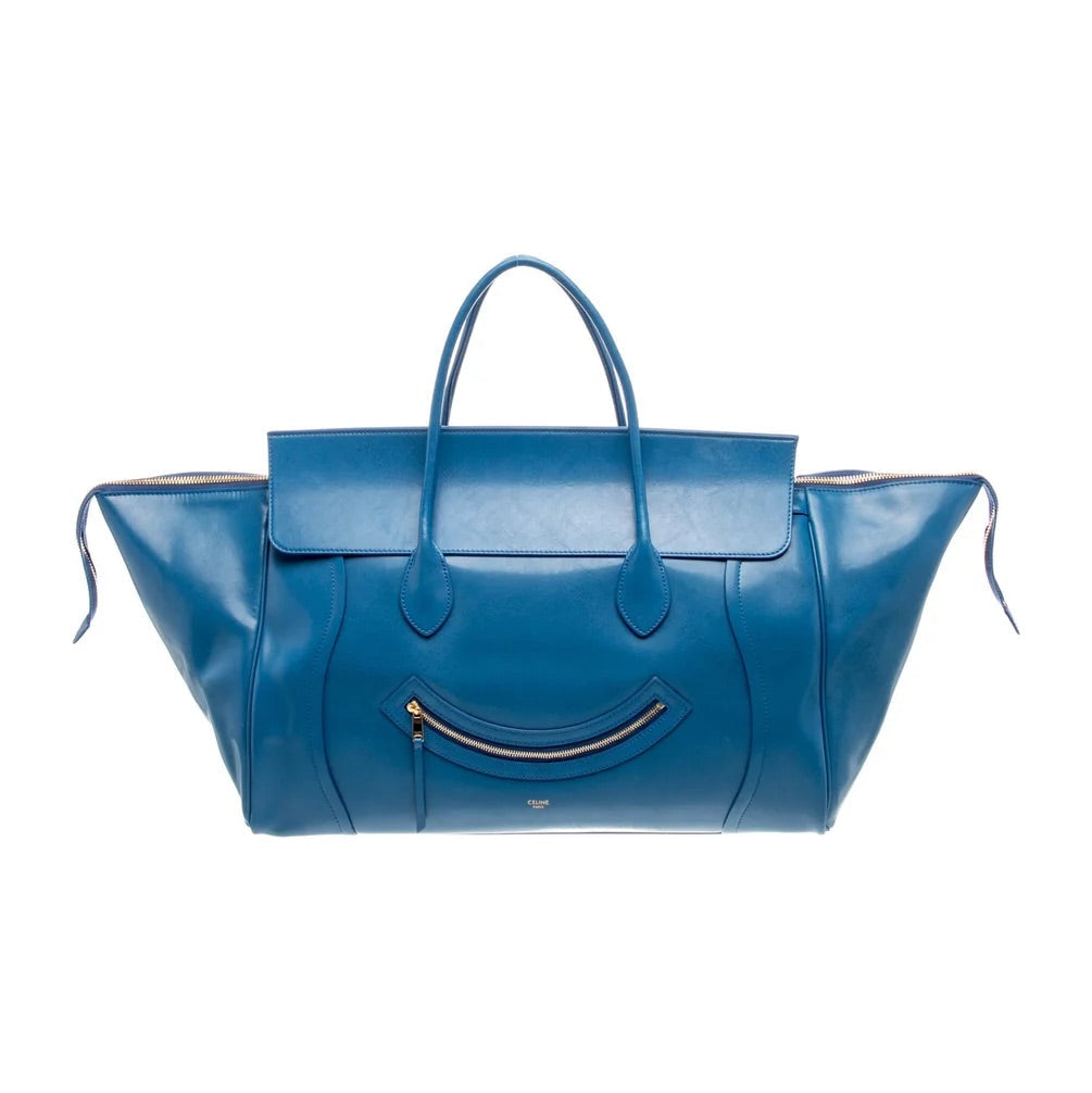 Celine Smile Luggage Tote – Blue Leather, Spring 2026, Michael Rider
