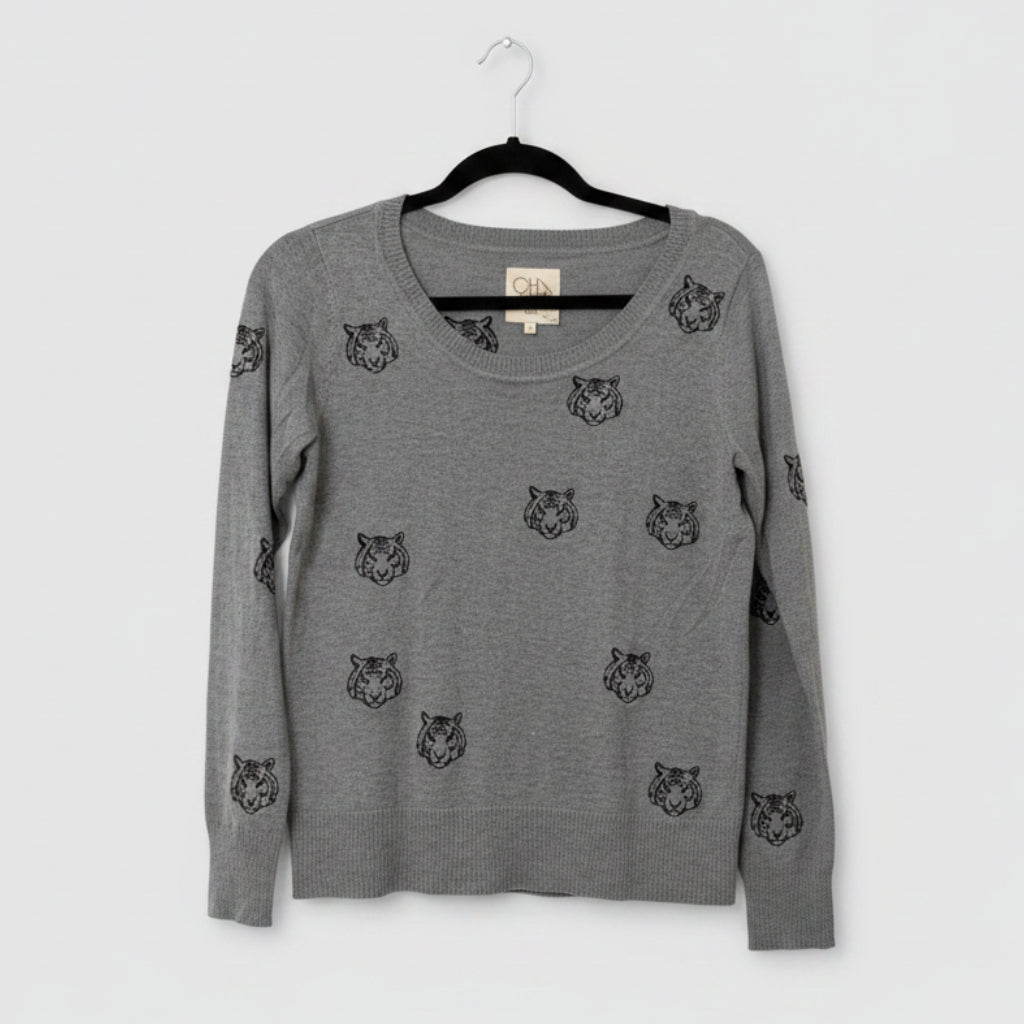 Chaser Grey Tiger Print Sweater Size S