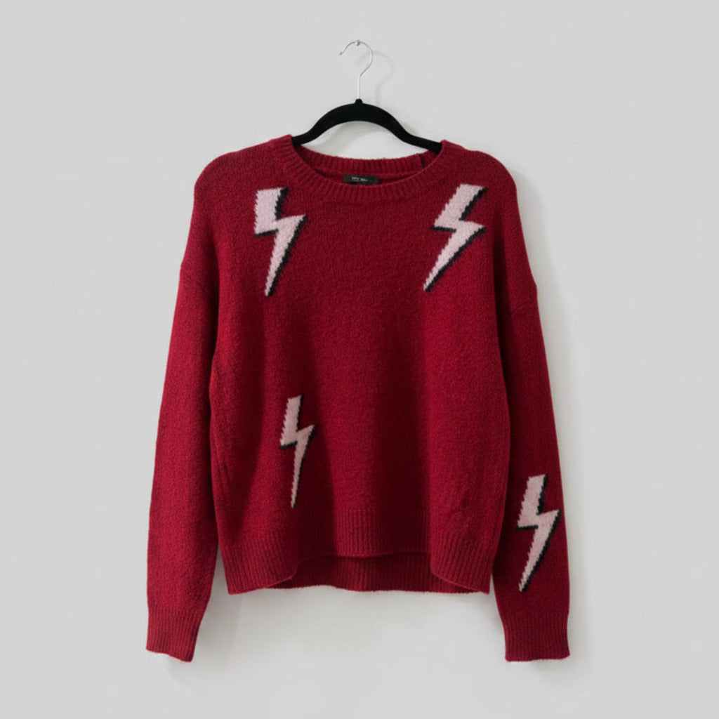 Rails Red Aries Cashmere Wool Lightning Bolt Sweater Size S