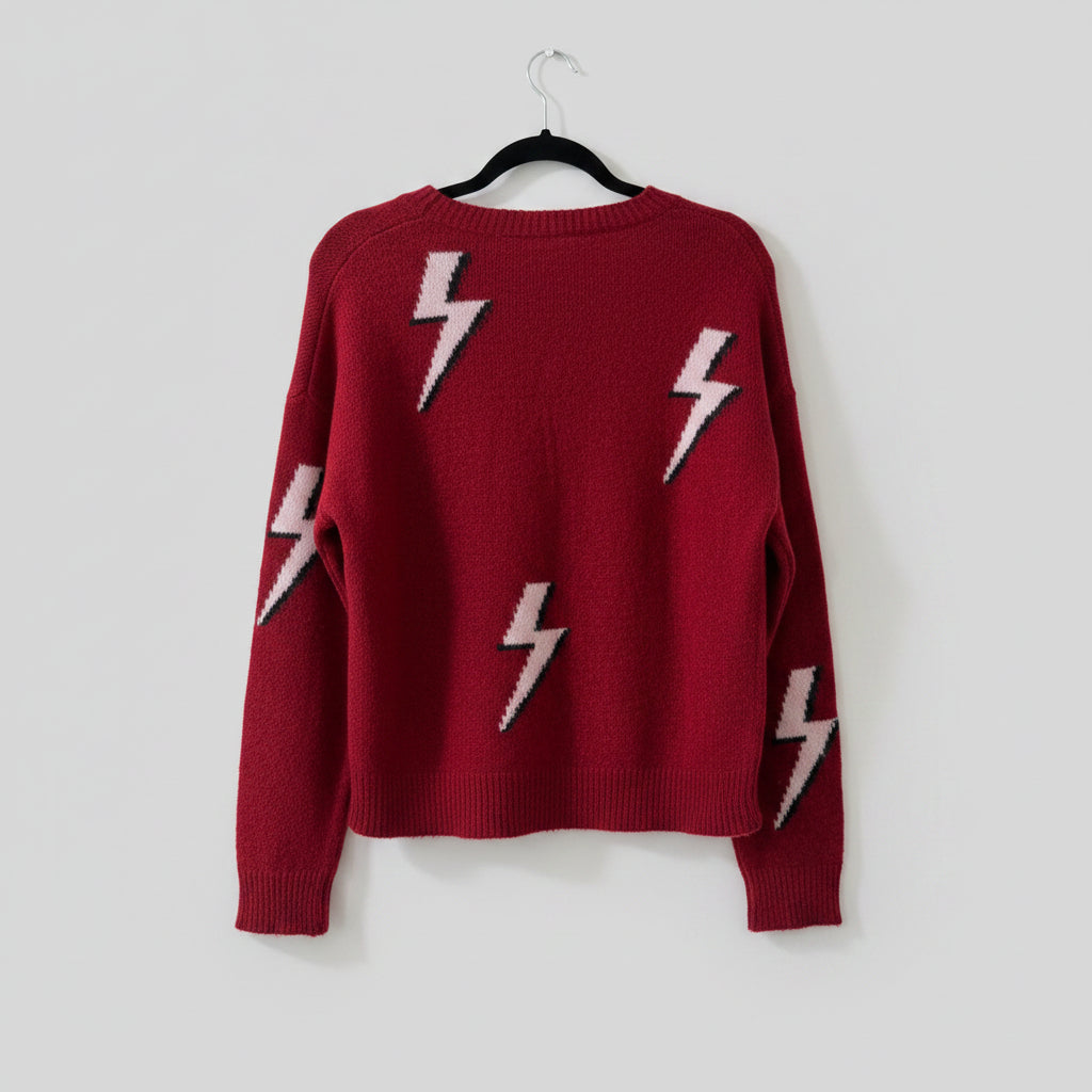 Rails Red Aries Cashmere Wool Lightning Bolt Sweater Size S