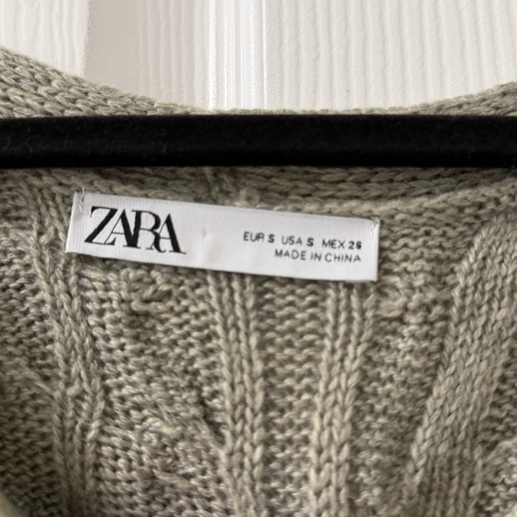 Zara Studded Distressed Cable Knit Cardigan Size S