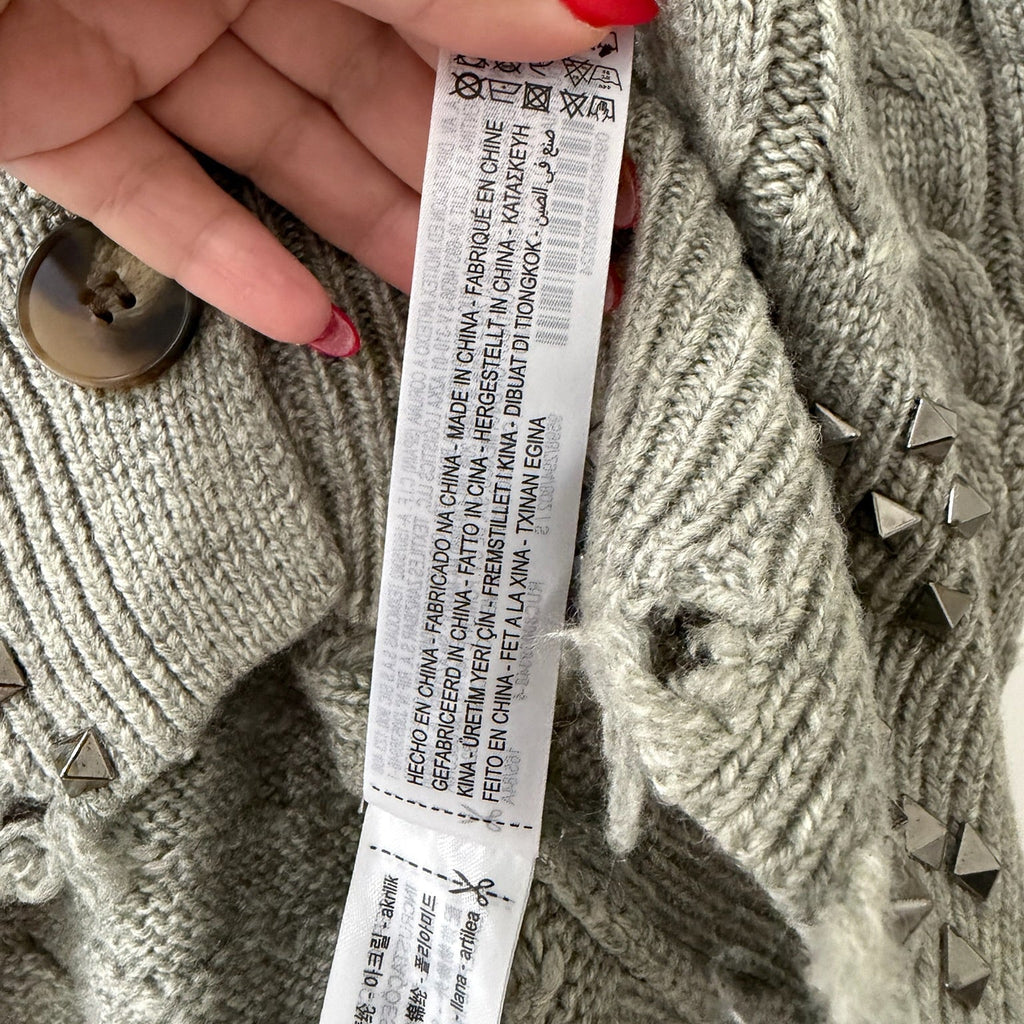 Zara Studded Distressed Cable Knit Cardigan Size S