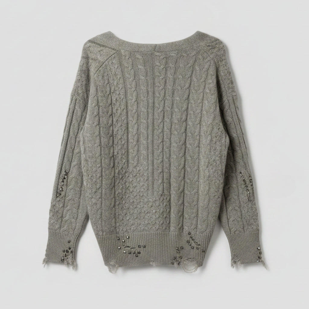Zara Studded Distressed Cable Knit Cardigan Size S