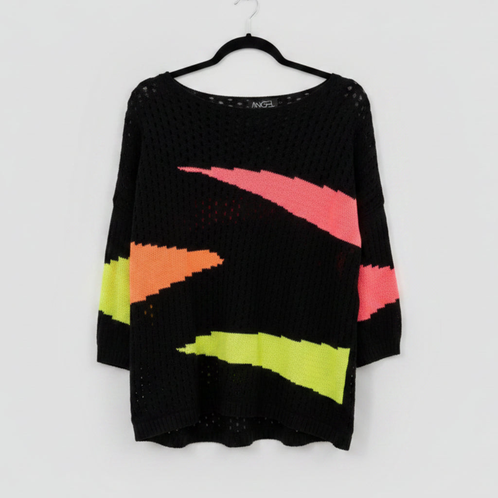 Angel Neon Stripe Open Knit Sweater Size XL