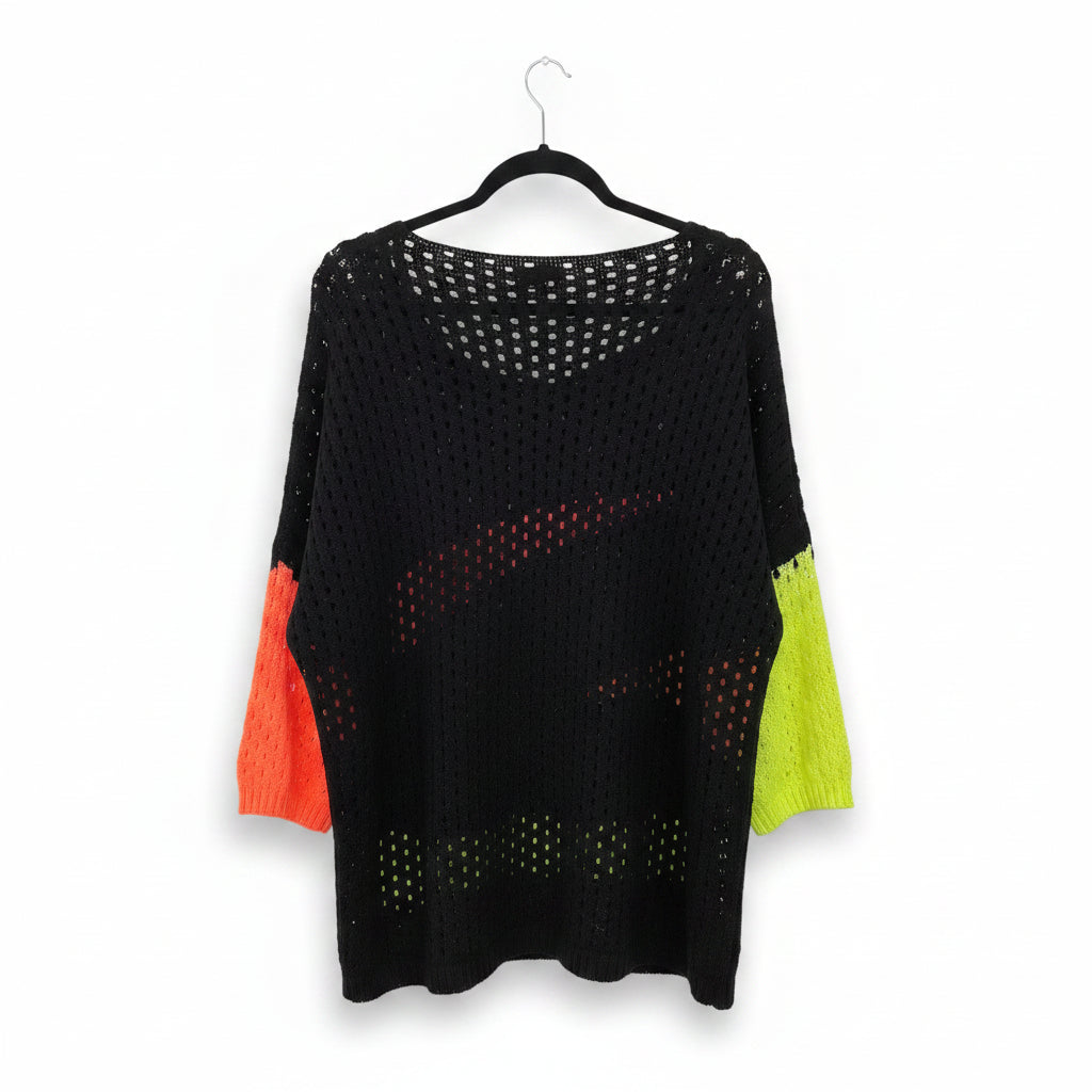 Angel Neon Stripe Open Knit Sweater Size XL