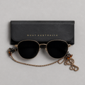 Quay Australia Gold Round Sunglasses with Chain Black Lenses
