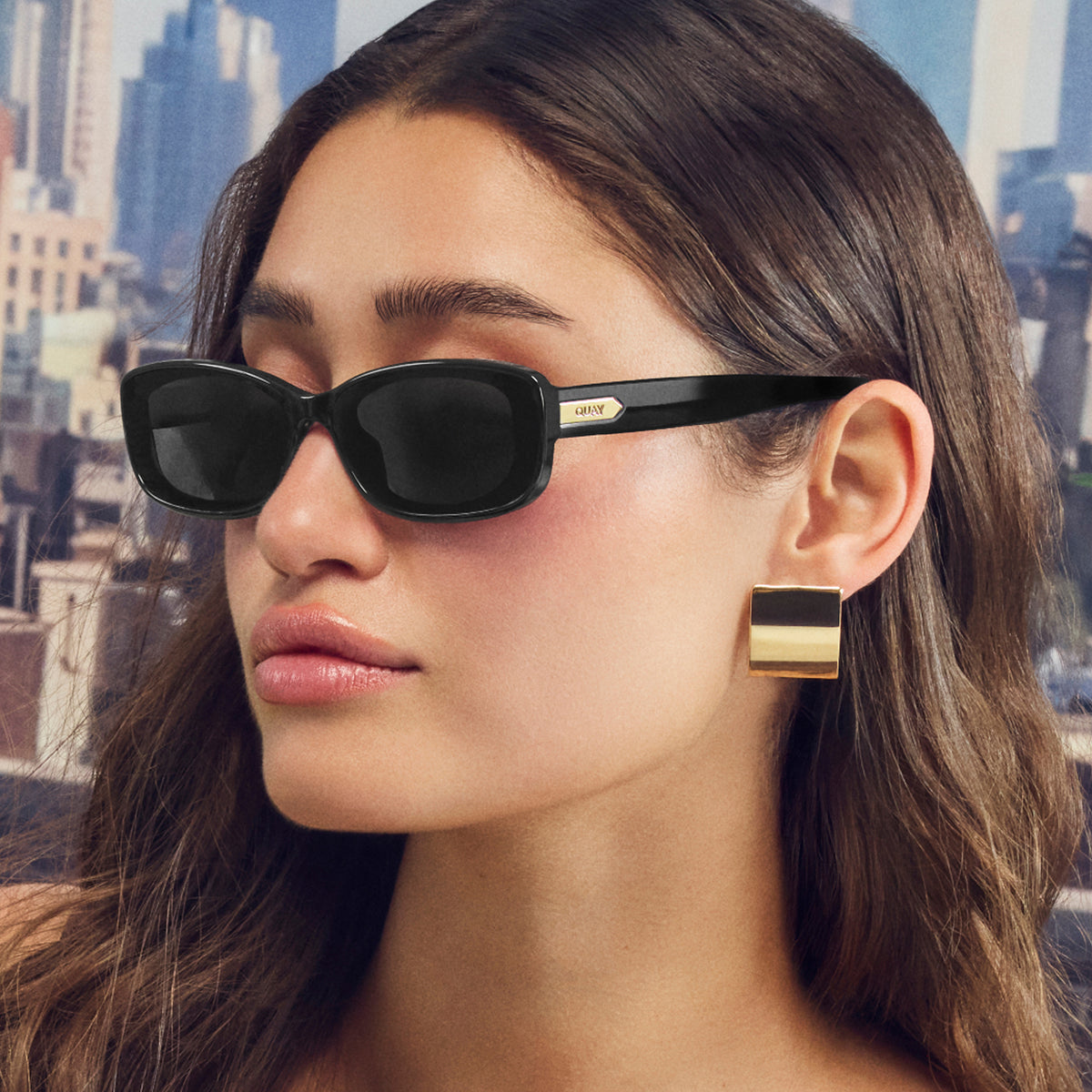 Quay Australia Vibe Check Black Sunglasses | Oversized Square UV Protection Shades
