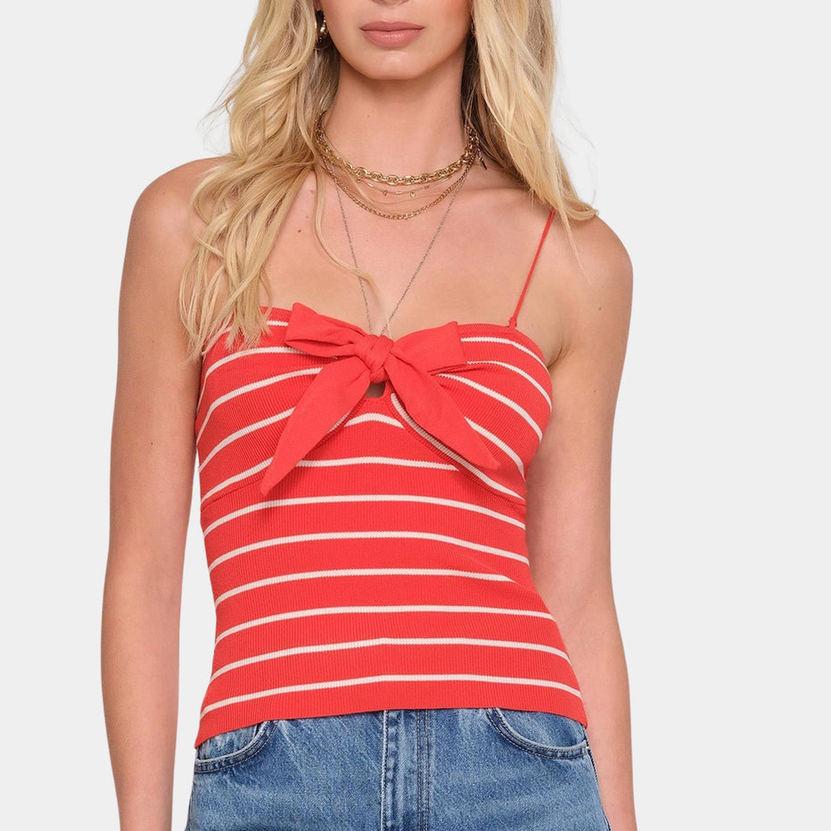 Heartloom Red Striped Bow Crop Top NWT  Size XS | Tie-Front Sleeveless Blouse