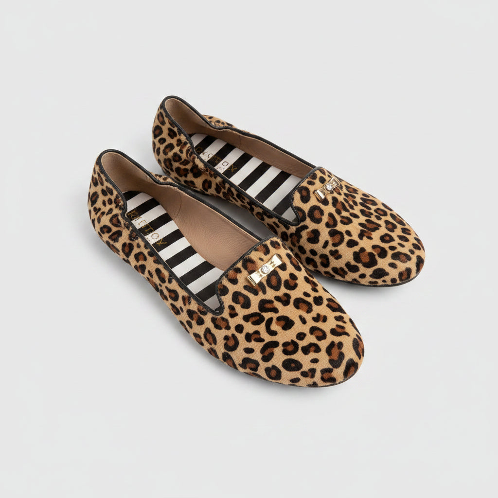 Henri Bendel Leopard Calf Hair Bow Flats Size 7 | Designer Animal Print Shoes