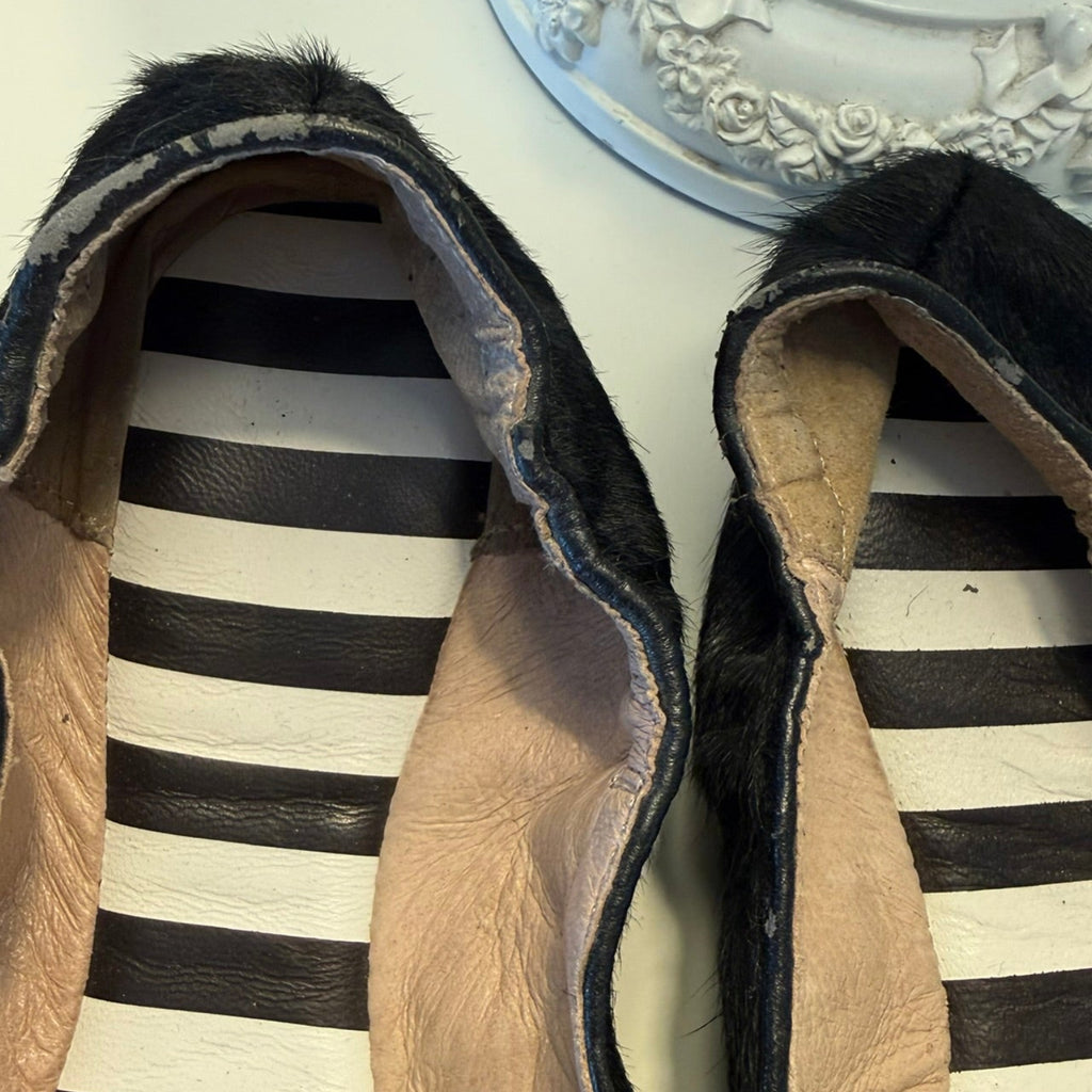 Henri Bendel Black Calf Hair Bow Flats Size 7 | Designer Ballet Flats