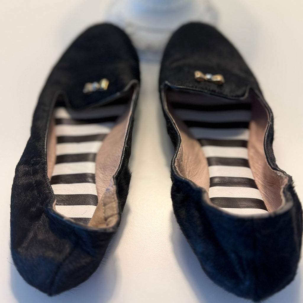 Henri Bendel Black Calf Hair Bow Flats Size 7 | Designer Ballet Flats