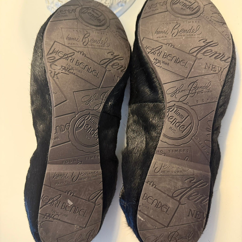 Henri Bendel Black Calf Hair Bow Flats Size 7 | Designer Ballet Flats