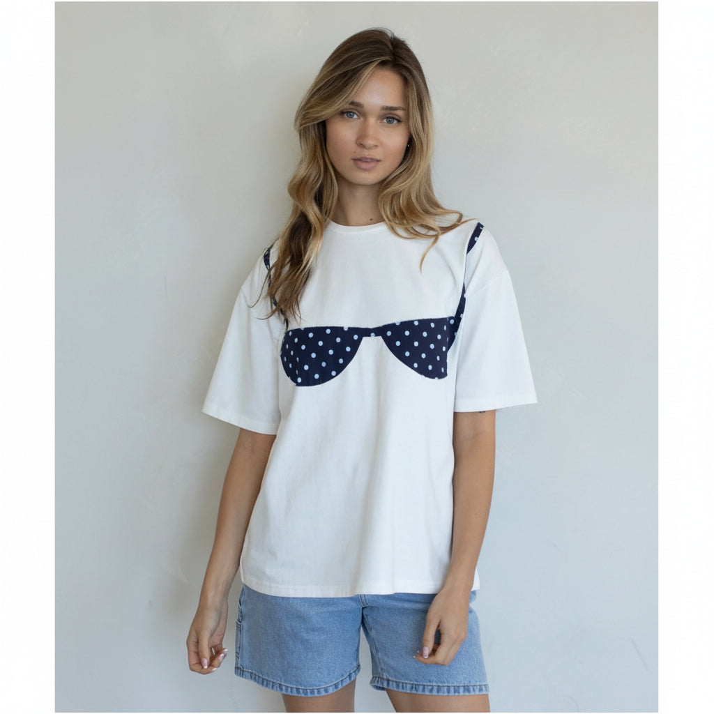 Things Between Trompe L'oeil Polka Dot Bra Tee Size L