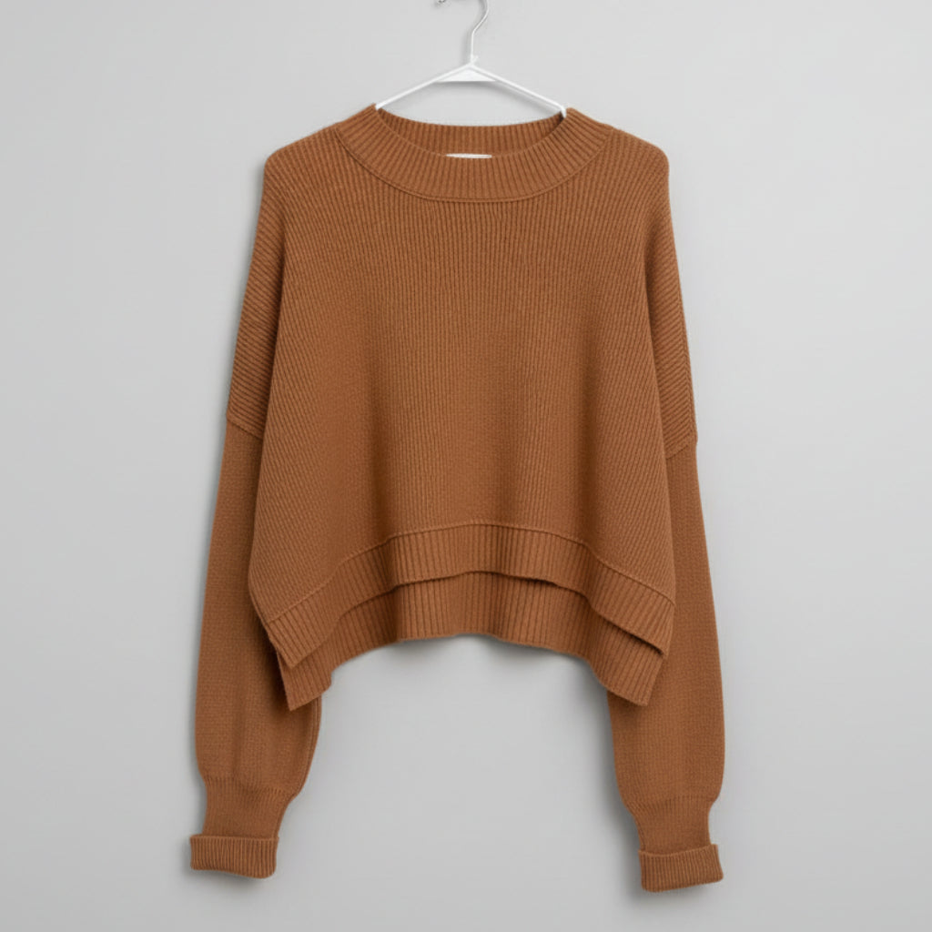Free People Brown Ribbed Crop Sweater Size L