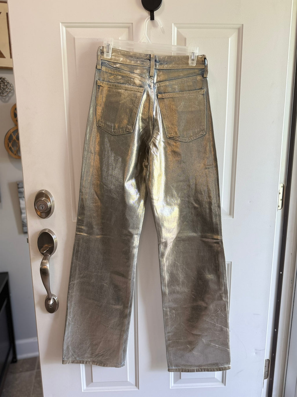 Zara Metallic Silver Straight-Leg Jeans Size 0 NWT | Statement Denim
