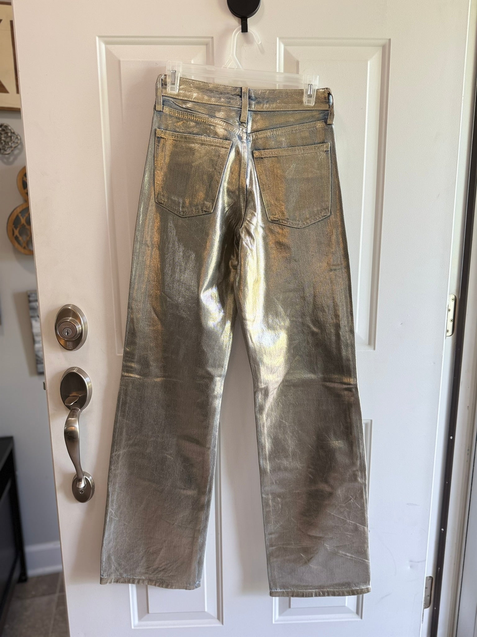 Zara Metallic Silver Straight-Leg Jeans Size 0 NWT | Statement Denim