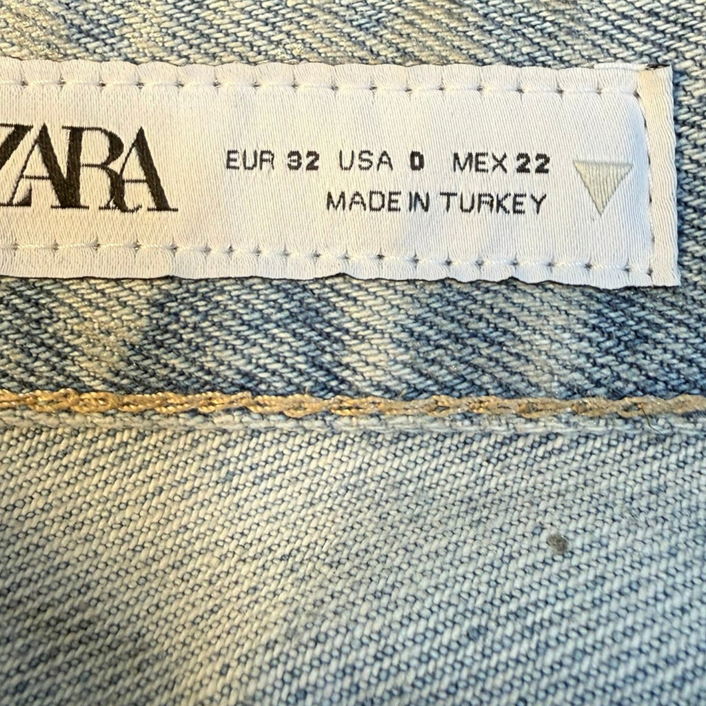 Zara Metallic Silver Straight-Leg Jeans Size 0 NWT | Statement Denim