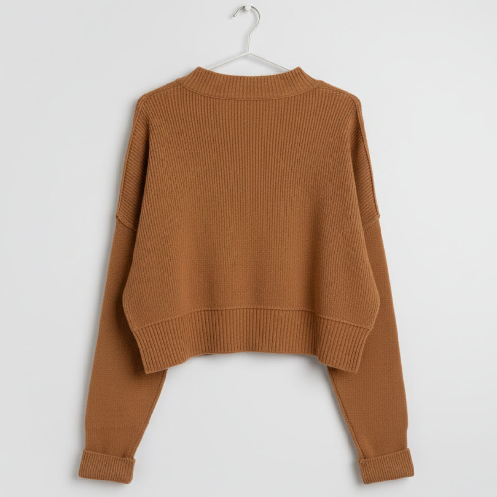Free People Brown Ribbed Crop Sweater Size L